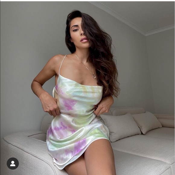 Zara Printed Satin Tie Dye Mini Dress Slip - Picture 10 of 16